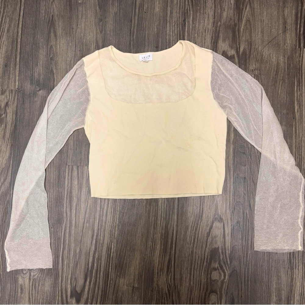 Le Lis Cream Sheer Long Sleeve Top